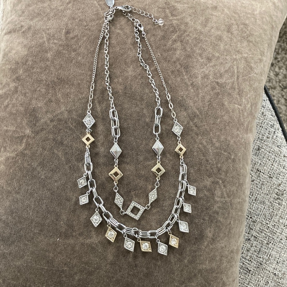 White House Black Market Two-Tone Silver and Gold Layered Geometric Necklace